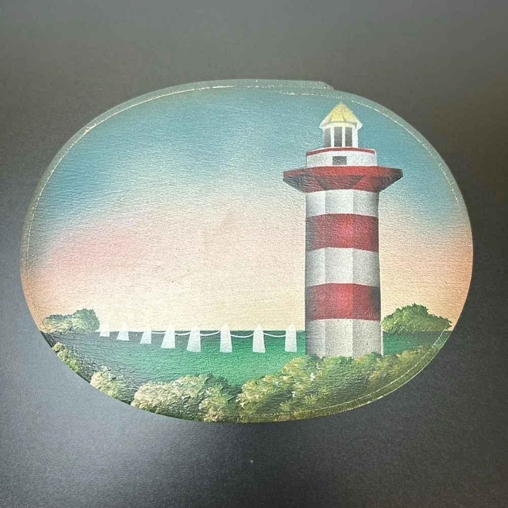 Artist Bellamy Jaubert Murphy Lighthouse Swan Water Scene‎ Bandbox Trinket Box